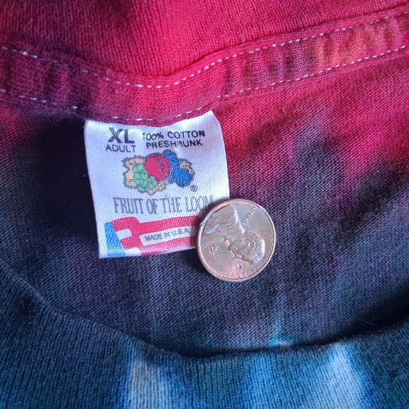 Fruit of the Loom Red and Blue Tie-Dye Mens Vintage Rollins Stone T-Shirt - Picture 6 of 8